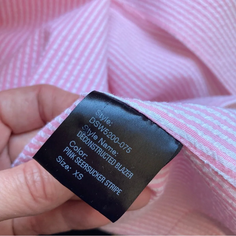 Denimist Pinstriped Pink Seersucker Deconstructed Oversized Blazer, XS Runs Big - Picture 14 of 14